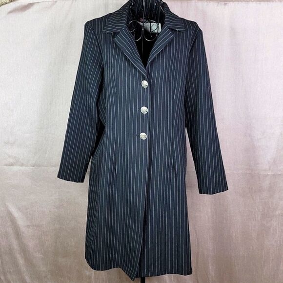 HELENE BLAKE Black and White Pinstripe Suit Jacket Size 16P - Picture 1 of 6
